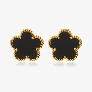Black‎ Flower Clover Earring 18K Gold Plated Stud Earrings